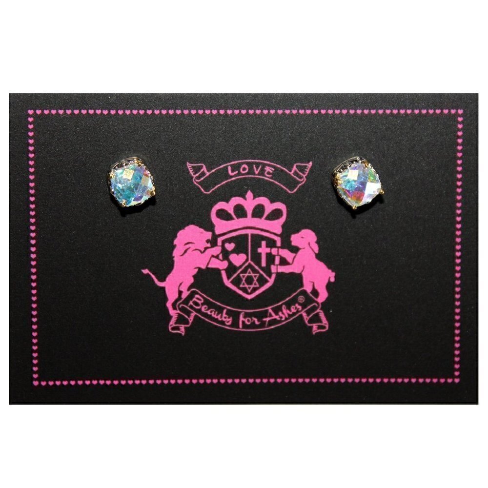 6mm Aurora Borealis Two Tone Throne Room Mini CZ Checkerboard Cut Stud Earrings
